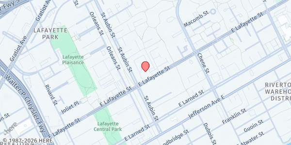 Map showing MP-Unify Detroit/St. John Presbyterian Church at 1961 East Lafayette Street, Elmwood Park, MI