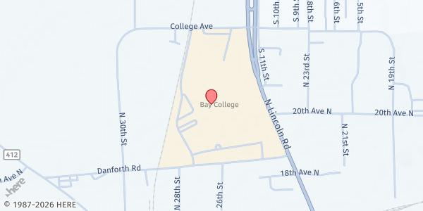 Map showing Bay College Student Pantry/Bay DeNoc Foundation (Escanaba) at 2001 N. Lincoln Road, Escanaba, MI