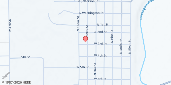 Map showing Evart United Methodist Church at 519 N. Cherry Street, Evart, MI