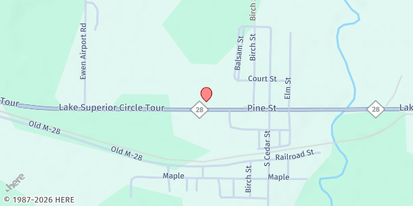 Map showing South Ontonagon County Food Pantry at 20142 M 28 West, Ewen, MI