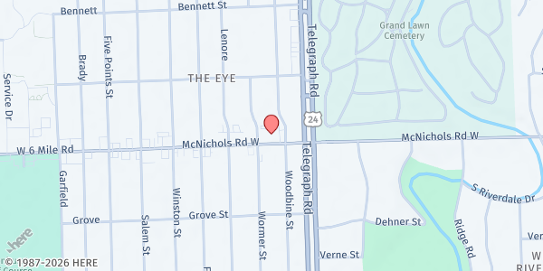 Map showing McNichols Parking Lot - Developing K.I.D.S. Food Distribution at 24230 West McNichols Road, The Eye, MI