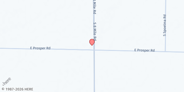 Map showing Prosper CRC Falmouth/Community Hope Food Pantry at 1975 E Prosper Road, Falmouth, MI