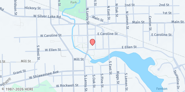 Map showing Fenton United Methodist Church at 119 S. Leroy St., Fenton, MI