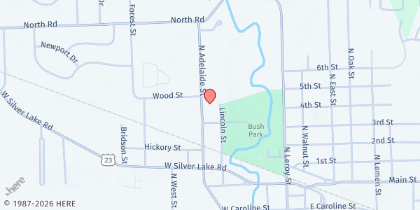 Map showing St. John's Church-Fenton at 600 N. Adelaide, Fenton, MI