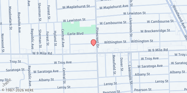 Map showing Renaissance Vineyard at 1841 Pinecrest Drive, Ferndale, MI