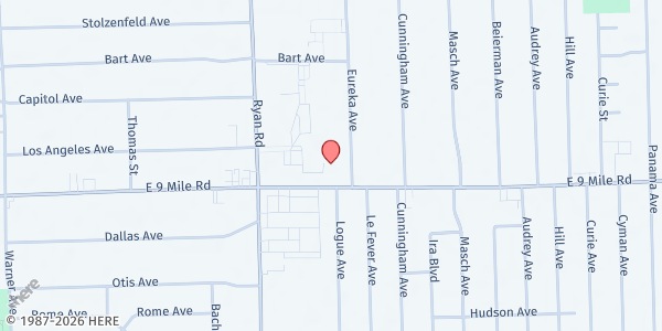 Map showing Fitzgerald Recreation Center at 4355 East 9 Mile Road, Fitzgerald, MI