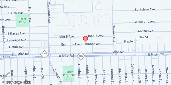 Map showing Living Waters Christian Church at 2379 Emmons Avenue, Fitzgerald, MI