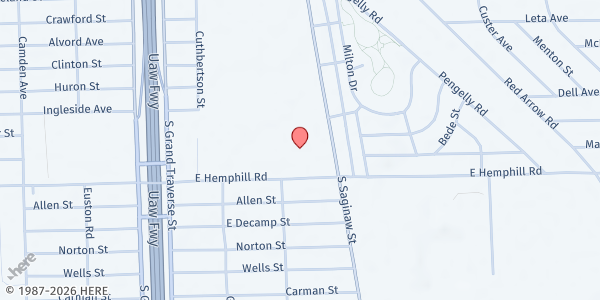 Map showing American Muslim Community Services at 4800 S. Saginaw St., Flint, MI