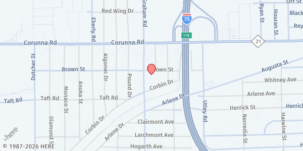 Map showing Carman Ainsworth Senior Center at 2071 S. Graham Rd., Flint, MI
