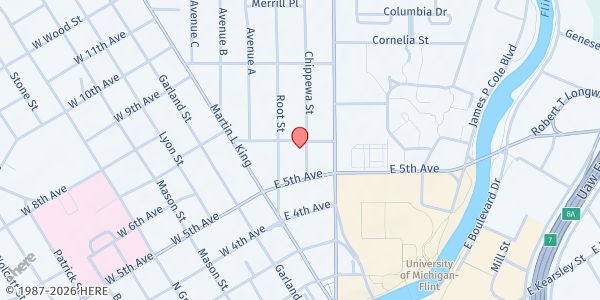 Map showing Catholic Charities - Flint at 901 Chippewa St., Flint, MI