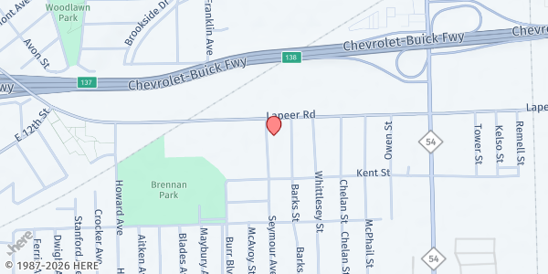 Map showing Christ the King Catholic Church at 1811 Seymour Ave., Flint, MI