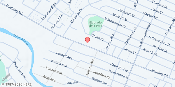 Map showing Christian Love Faith Center at 3202 Flushing Rd., Flint, MI