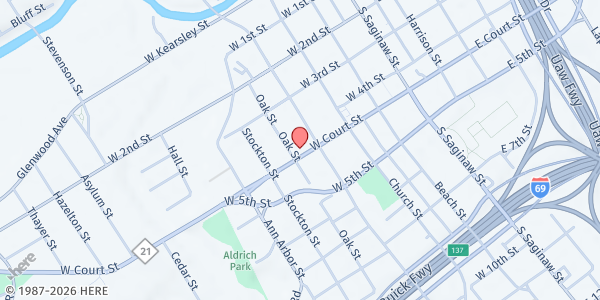 Map showing Crossover Outreach at 414 W. Court St., Flint, MI