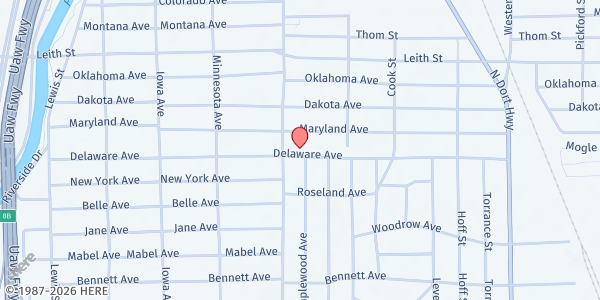 Map showing Eastside Compassionate Mission at 1917 Delaware Ave, Flint, MI