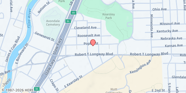 Map showing El Shaddai Ministries at 920 Walnut St, Flint, MI