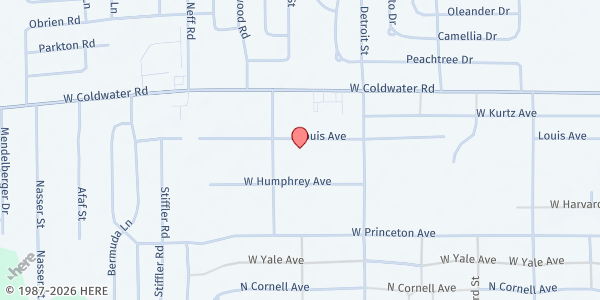 Map showing Fairhaven Seventh Day Adv at G-1379 W. Louis Ave., Flint, MI