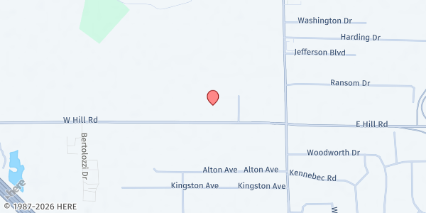 Map showing First United Church at 1116 W. Hill Rd., Flint, MI