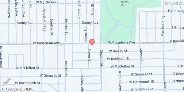 Map showing Freedom Temple at 723 Pasadena Ave., Flint, MI