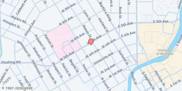 Map showing Genesee Community Health Center at 725 Mason St., Flint, MI