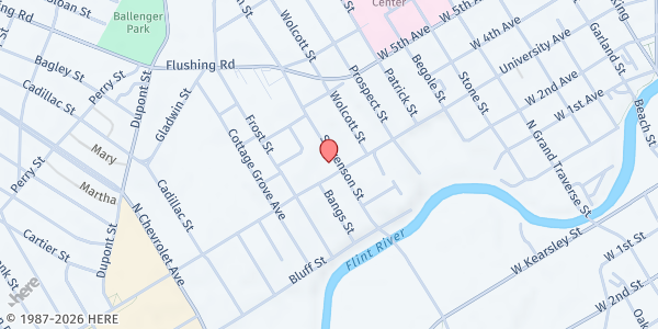 Map showing Greater Flint Outreach-Central at 1114 University Ave., Flint, MI