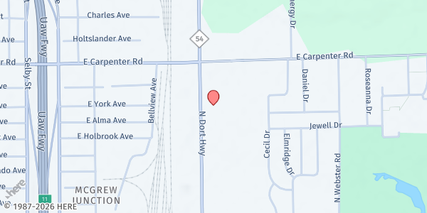 Map showing Greater Holy Temple COGIC at 6702 N. Dort Hwy., Flint, MI