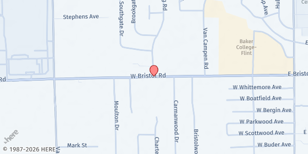 Map showing Helping Individuals Succeed - Mobile Food Pantry at 1315 W. Bristol Rd., Flint, MI