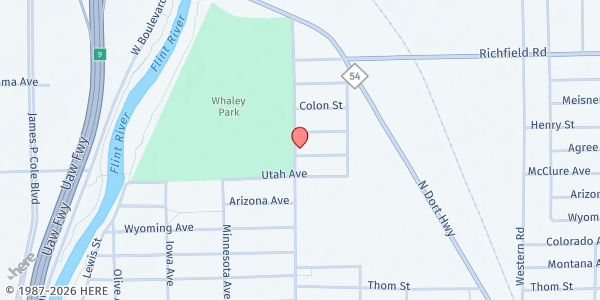 Map showing Masters Table Distribution Center at 3702 N. Franklin Ave., Flint, MI
