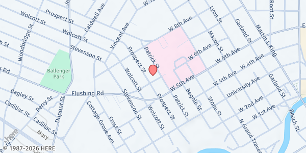 Map showing Mott Children's Health Center at 806 Turri Place, Flint, MI