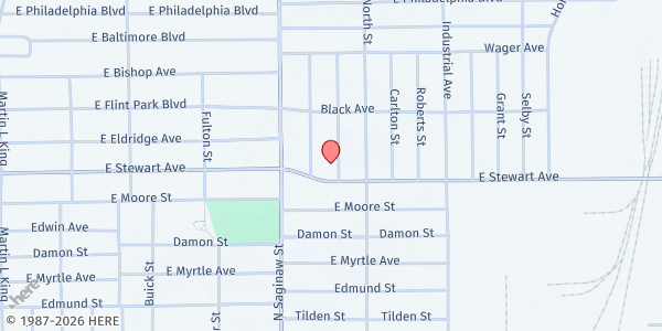Map showing North End Soup Kitchen at 735 E. Stewart Ave., Flint, MI
