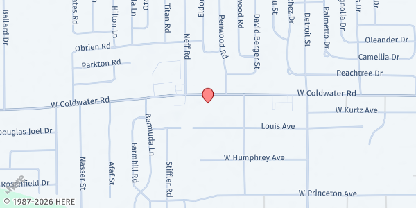 Map showing Salvation Army Beecher Corp. at 1475 W. Coldwater Rd., Flint, MI
