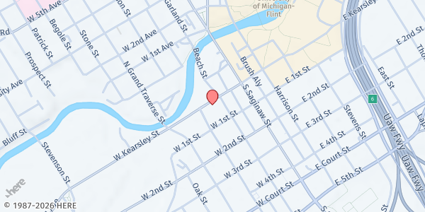 Map showing Salvation Army-Social Service at 211 W. Kearsley St., Flint, MI