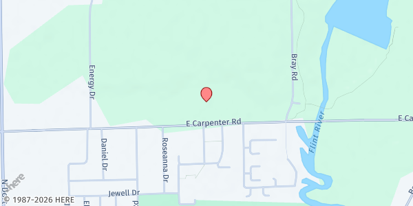 Map showing St. Francis Prayer Center at G-2381 E. Carpenter, Flint, MI