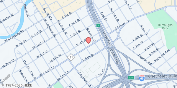 Map showing Wellness AIDS Services Food Pantry at 311 E. Court St., Flint, MI