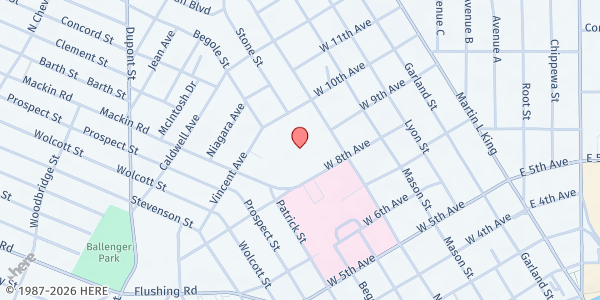 Map showing Whaley Childrens Center at 1201 N. Grand Traverse, Flint, MI