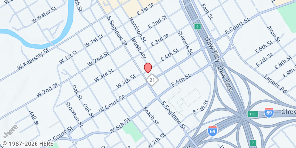 Map showing YWCA Safehouse at 801 S. Saginaw St., Flint, MI