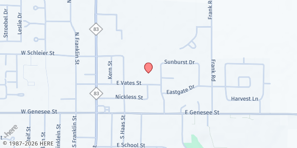 Map showing Frankenmuth United Methodist at 346 E Vates St, Frankenmuth, MI