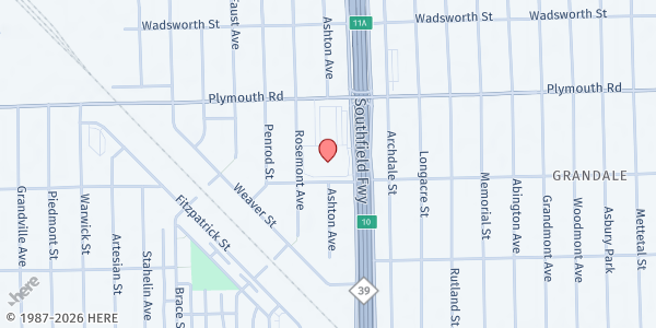 Map showing New Providence Baptist Church at 18211 Plymouth Road, Franklin Park, MI