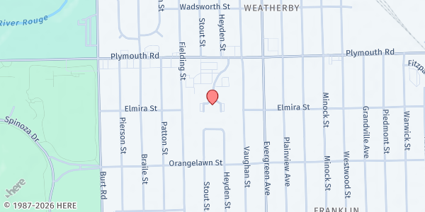 Map showing Plymouth Square Senior Apartments at 20201 Plymouth Road, Franklin Park, MI