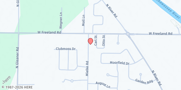 Map showing Freeland Lions Club at 7920 Mielke Rd., Freeland, MI