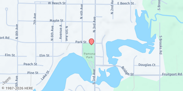 Map showing Fruitport District Library at 47 Park Street, Fruitport, MI