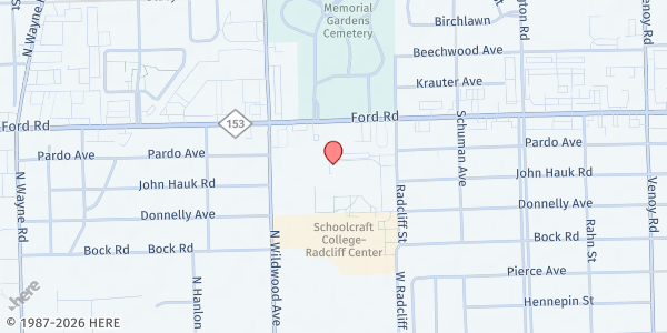 Map showing Radcliff Center (Drive-Up Only) at 1851 Radcliff Street, Garden City, MI