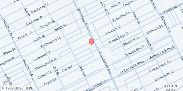 Map showing The Mercy Food Pantry - Gateway Community at 10301 Woodward Avenue, Gateway Community, MI