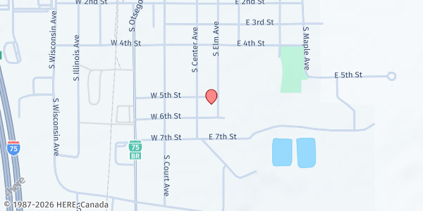 Map showing Otsego Co. Comm. Food Pantry at 116 E. 5th St., Gaylord, MI