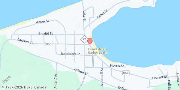 Map showing GM Helping Hand Pantry at First Lutheran Church at E21677 Brazel Street, Grand Marais, MI
