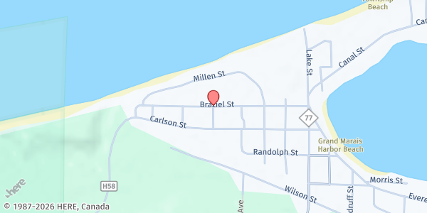 Map showing Grand Marais Food Pantry (First Lutheran Church) at E21677 Braziel St., Grand Marais, MI