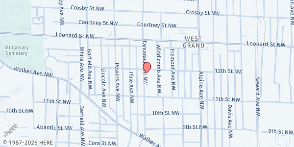 Map showing ACTS Gospel Outreach Ministries at 950 Twelfth Street NW, Grand Rapids, MI