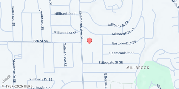 Map showing Brookside CRC Mobile Pantry Distribution at 3600 Kalamazoo Ave. SE, Grand Rapids, MI