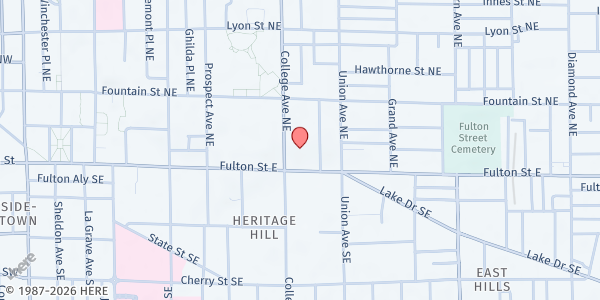 Map showing Central Reformed Church at 10 College Ave NE, Grand Rapids, MI