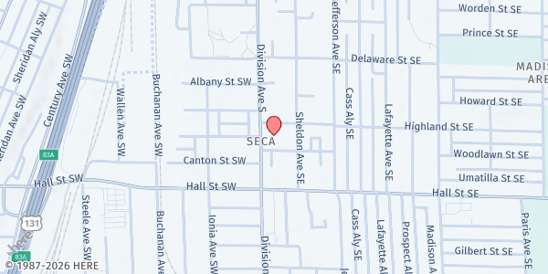 Map showing Community Food Club at 1100 S Division Ave, Grand Rapids, MI