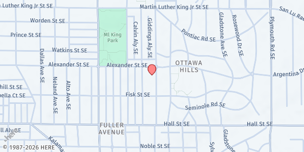 Map showing East Congregational U.C.C. at 1005 Giddings Ave SE, Grand Rapids, MI